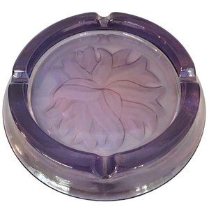 Mid-Century Neodymium Alexandrite Art Glass Ashtray Color-Change Engraved Floral